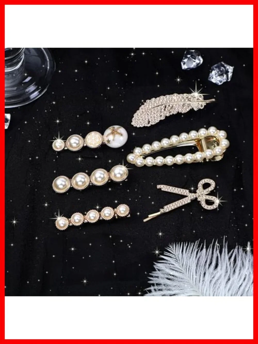 5 Piece Gold Tone Pearl Hair Clips Set with Seashell Starfish Designs